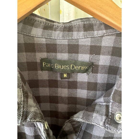 Paris Blues Denim Women's Gingham Button Down Drawstring Waist Shirt Dress M - Picture 5 of 7